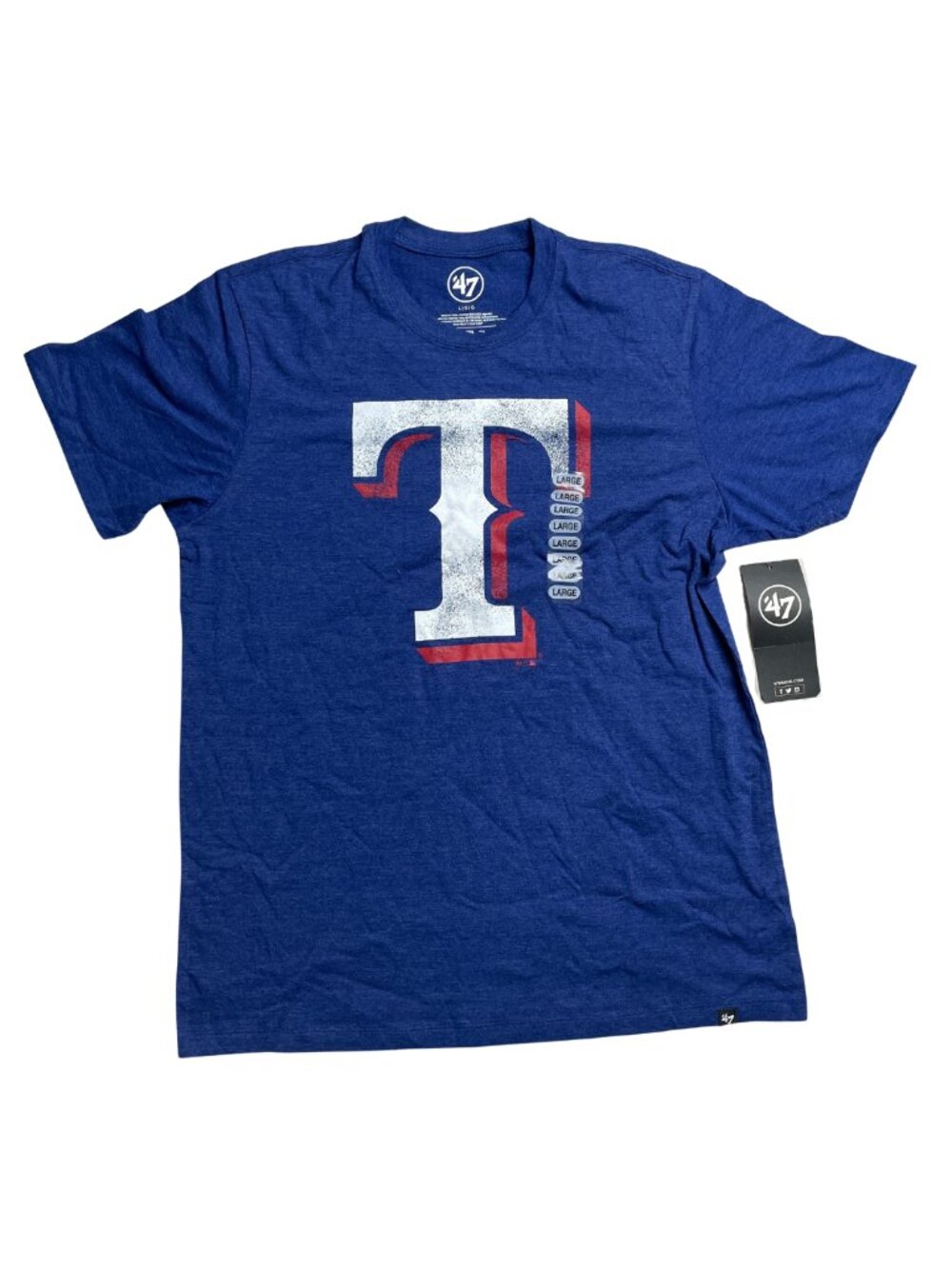 NEW WITH TAGS Mens Texas Rangers Distressed Logo '47 Brand Cotton Blend, Large